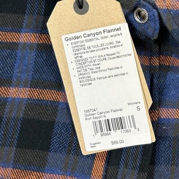 pRana Golden Canyon Long Sleeve Plaid Flannel Shirt Sz S in Rich Sapphire NWT - Picture 4 of 9